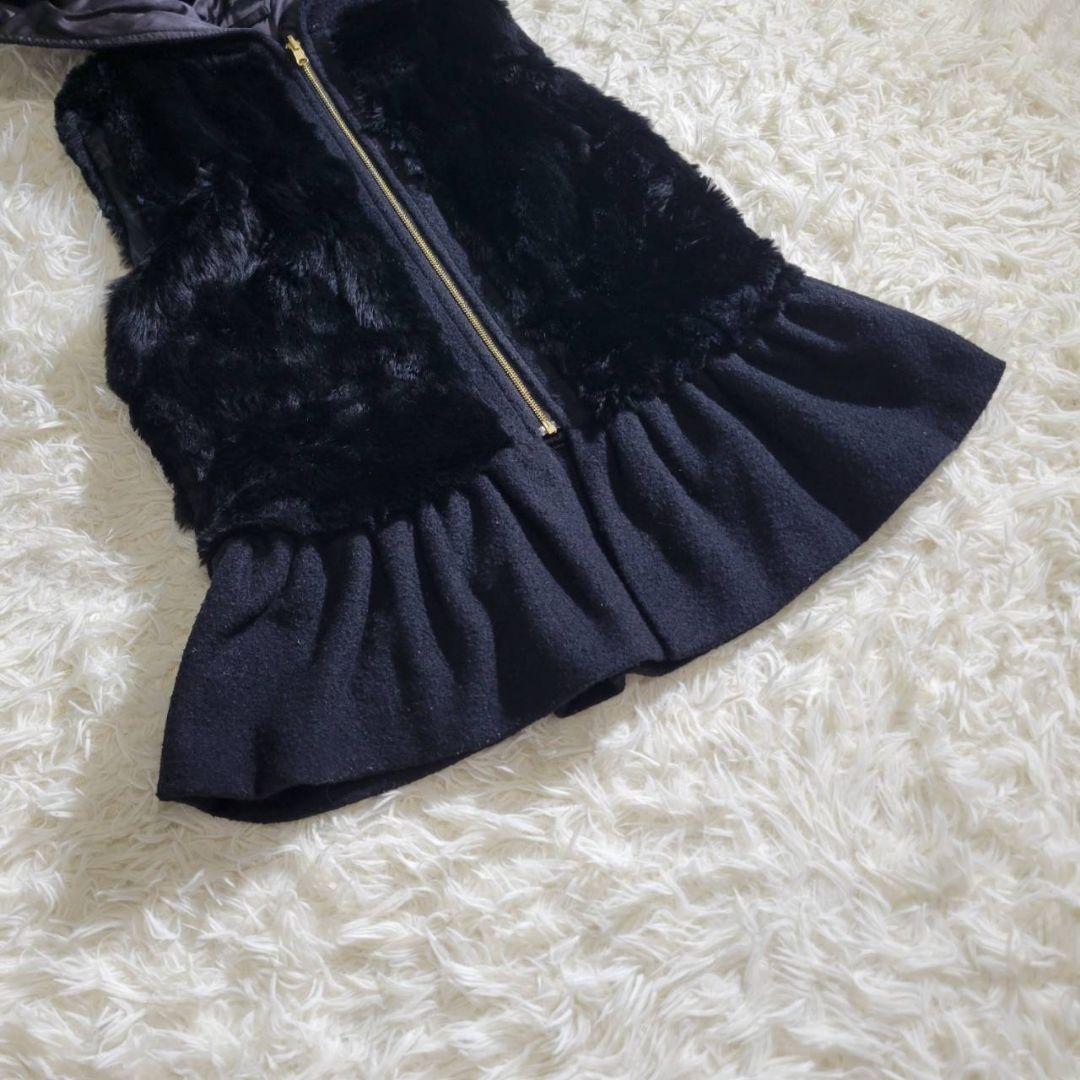 美品☆エポカ　ダウンベスト　ラビットファー　フード　切替　フレア　ペプラム