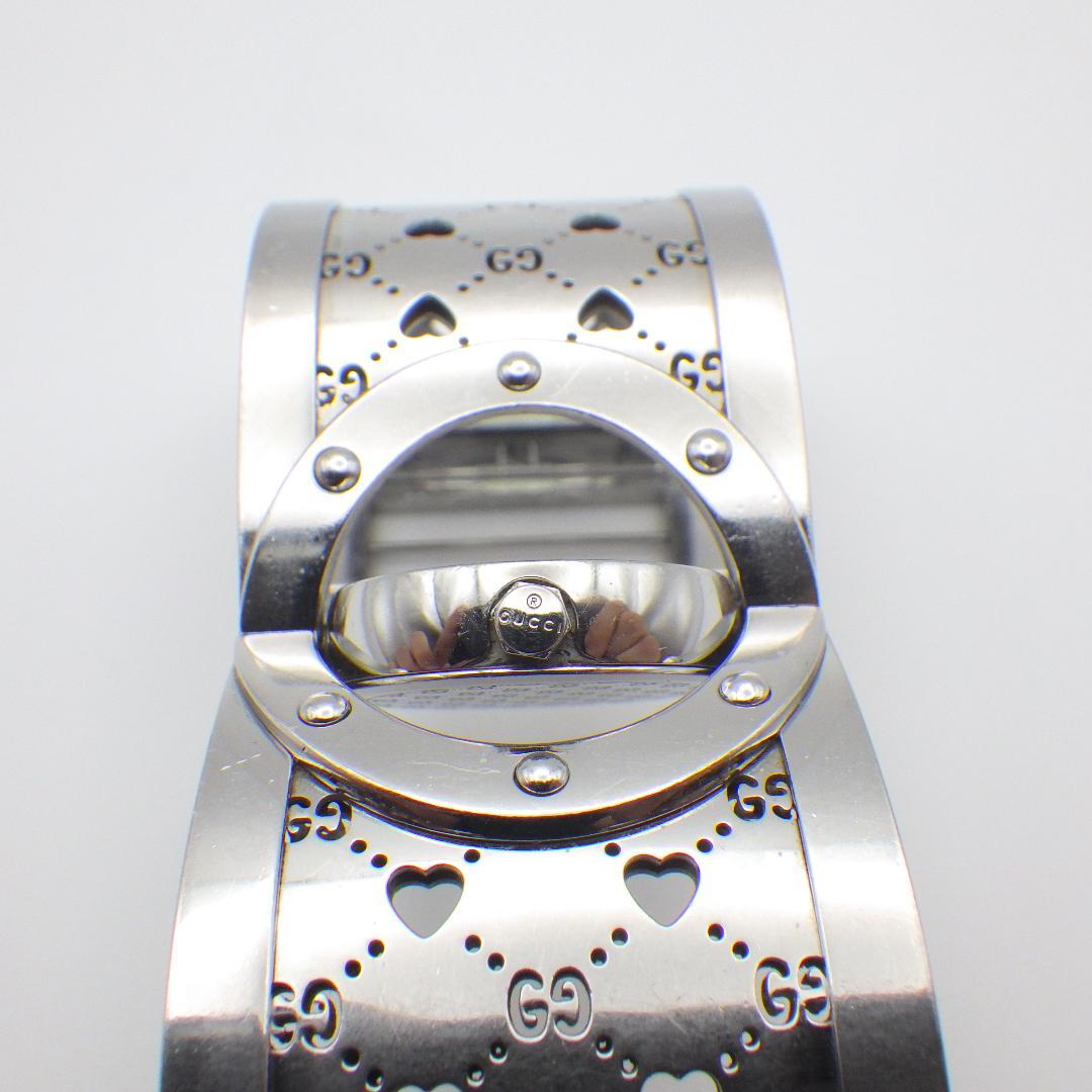 稼働 GUCCI グッチ トワール バングル腕時計 ハートデザイン ピンクシェル