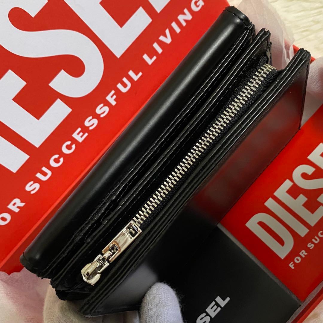 ✨美品✨DIESEL 2つ折り財布 ブラック ロゴ ディーゼル 財布 黒 Dロゴ