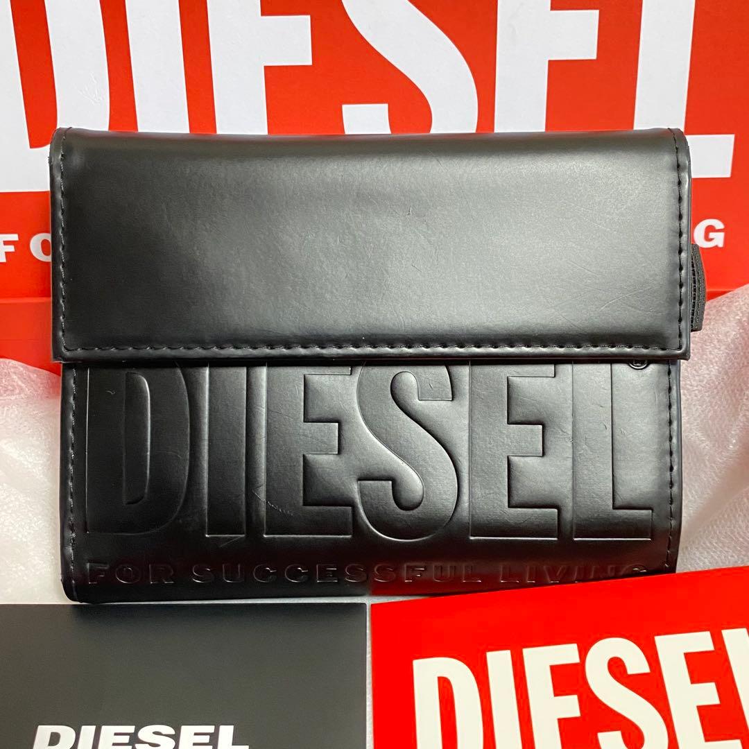 ✨美品✨DIESEL 2つ折り財布 ブラック ロゴ ディーゼル 財布 黒 Dロゴ