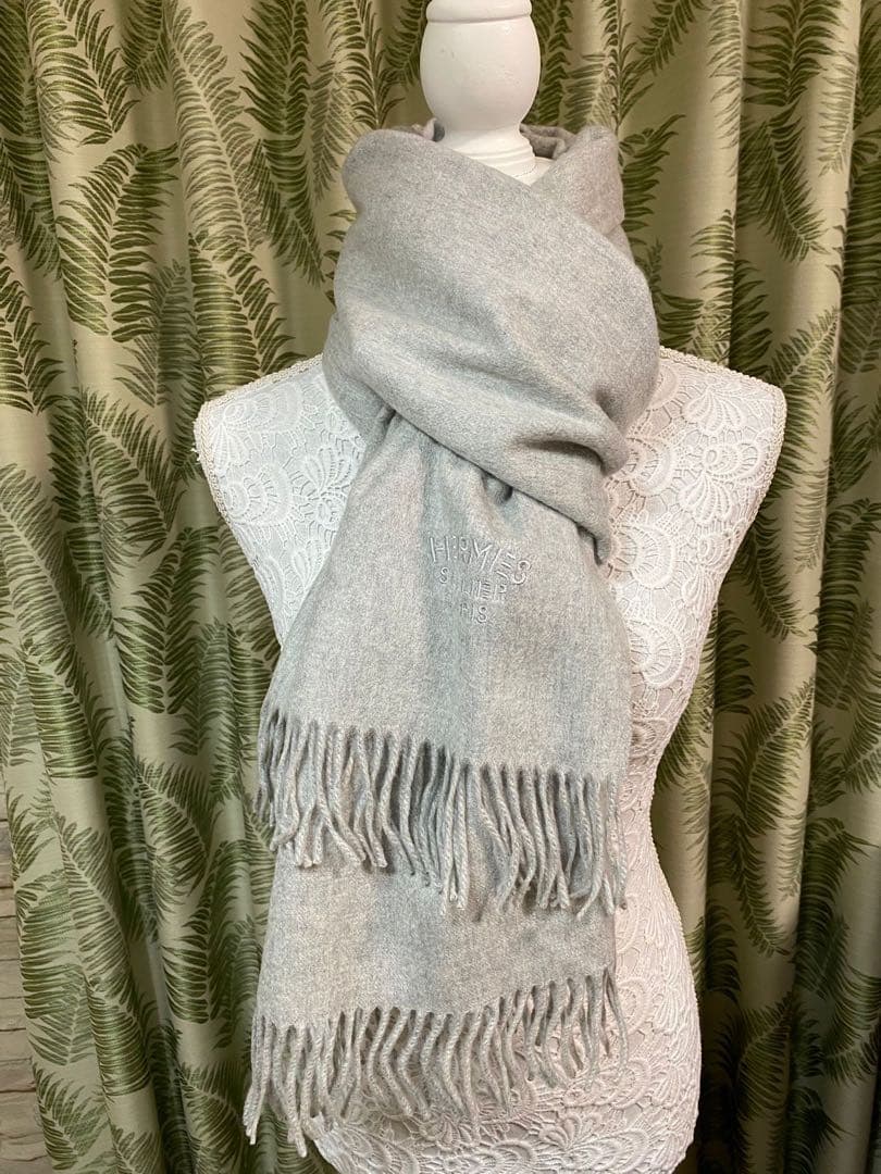エルメス　マフラー　カシミア100 グレー