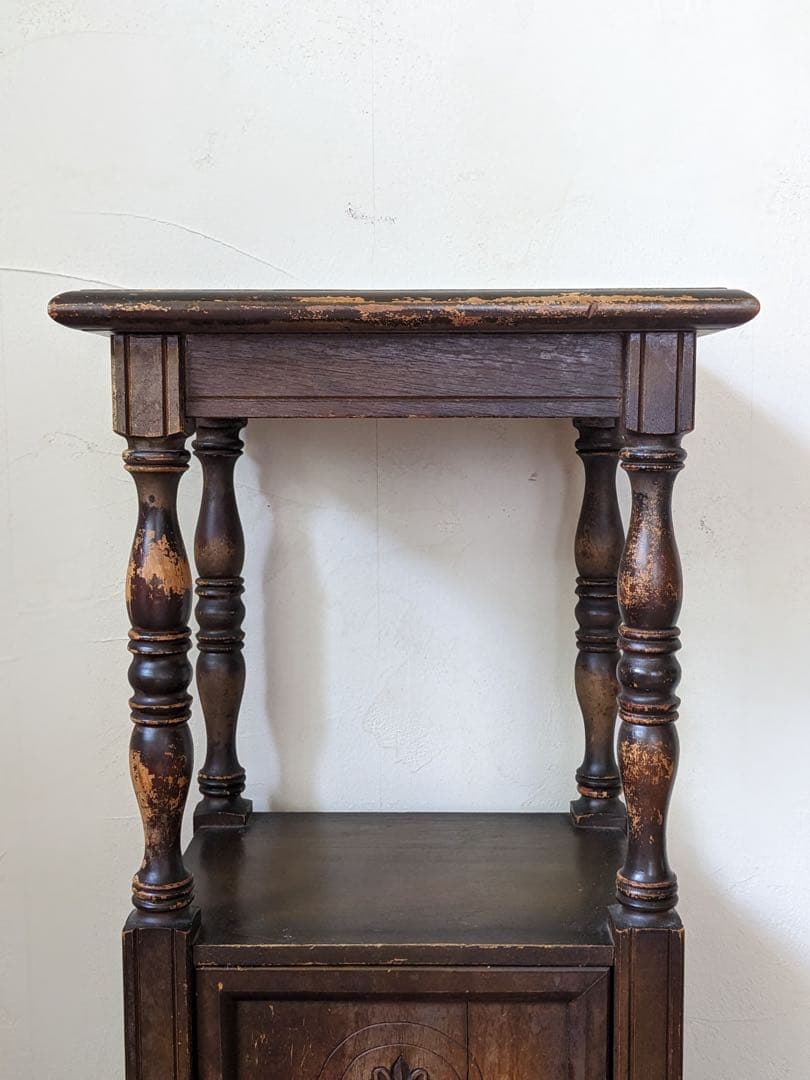 時をかける電話台　アンティーク 木製飾り棚