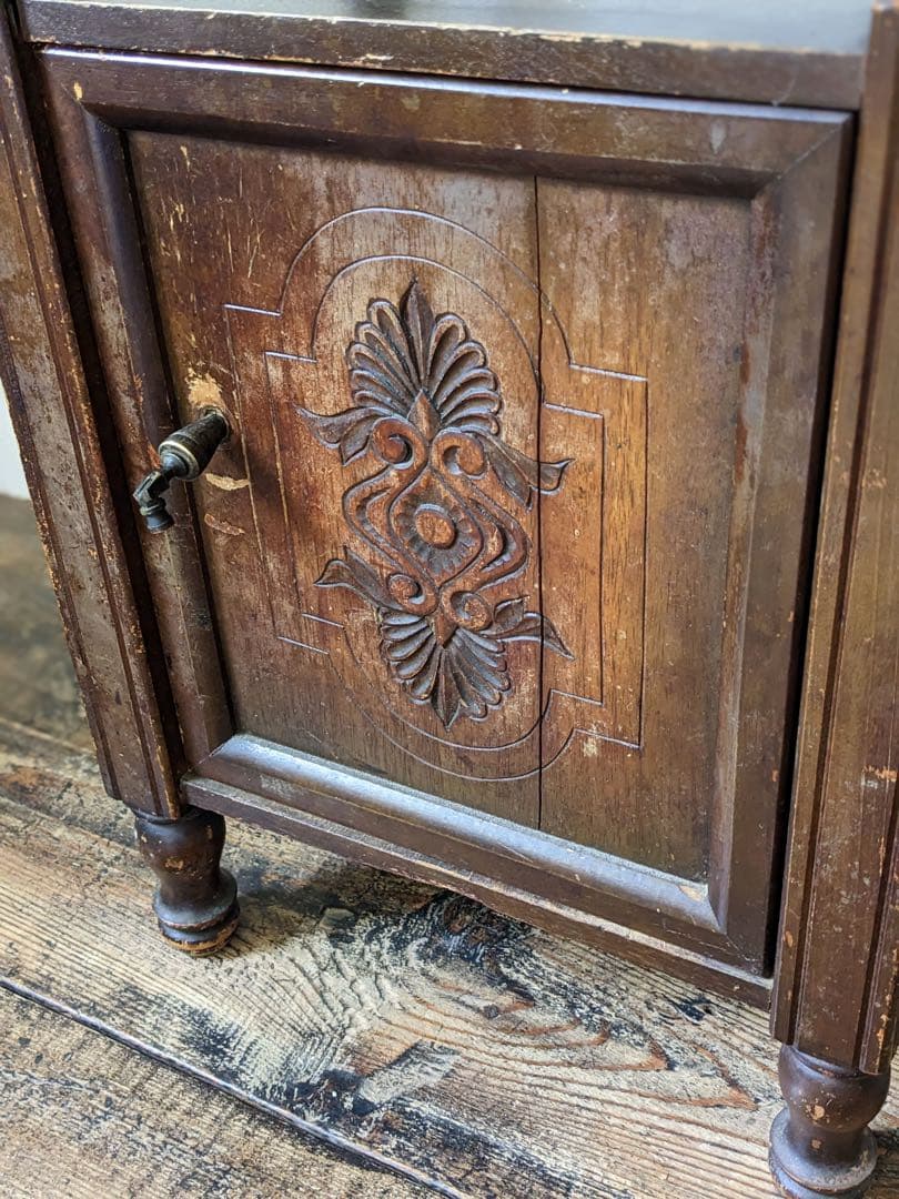 時をかける電話台　アンティーク 木製飾り棚