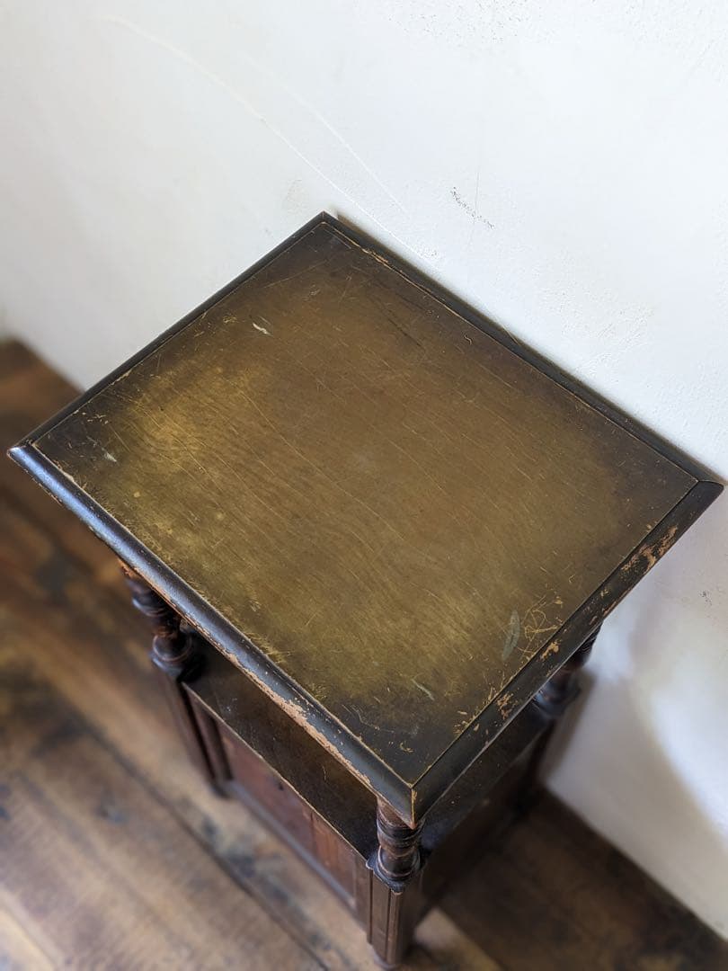 時をかける電話台　アンティーク 木製飾り棚