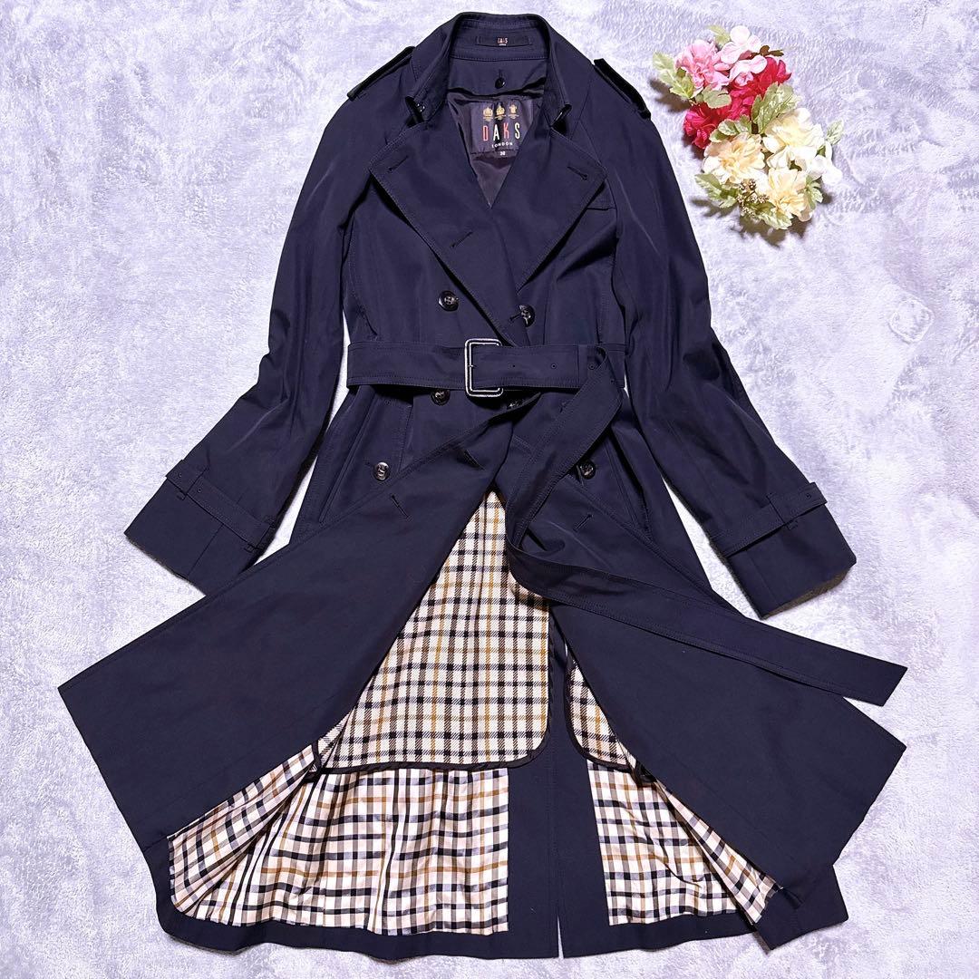 【未使用級】DAKS トレンチコート ライナー チェック 総柄 M 袖刺繍