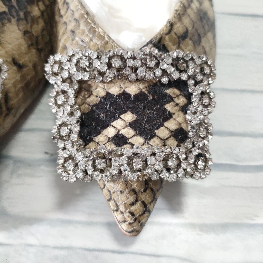 未使用品✨ピッピシック　ビジューバックル　フラットパンプス　パイソン　36.5