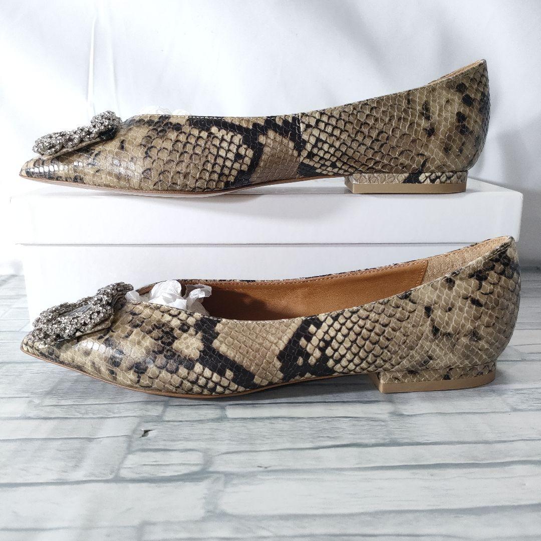 未使用品✨ピッピシック　ビジューバックル　フラットパンプス　パイソン　36.5