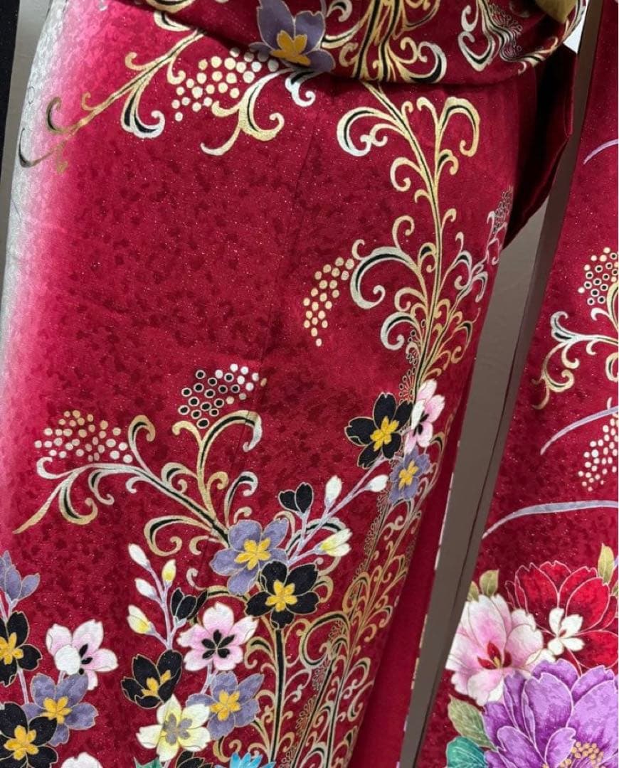 豪華振袖フルセット　赤と黒 花柄　牡丹　成人式に