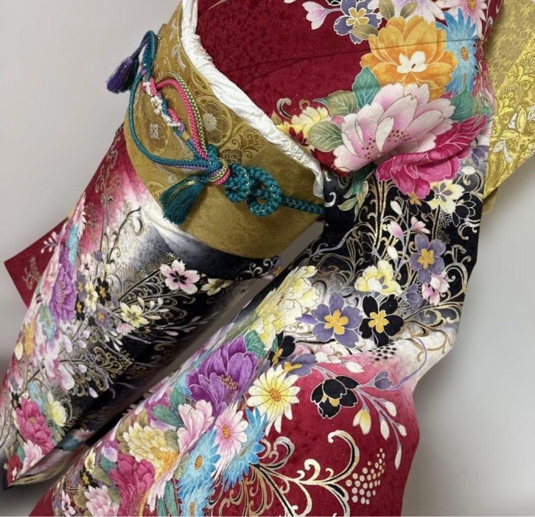 豪華振袖フルセット　赤と黒 花柄　牡丹　成人式に