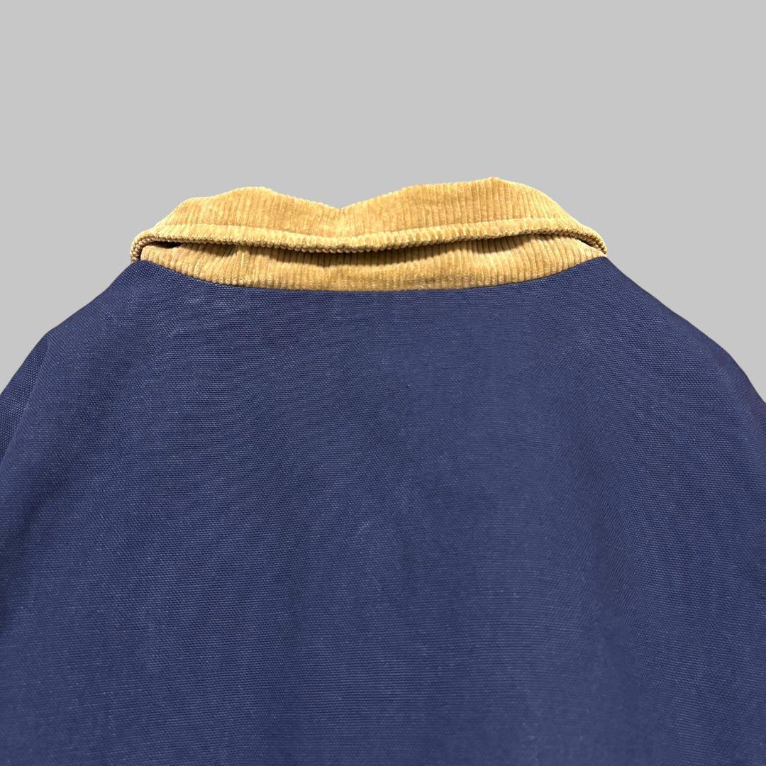 USA製ビンテージダックジャケットネイビー襟コーデュロイ刺繍ロゴ90s古着2XL