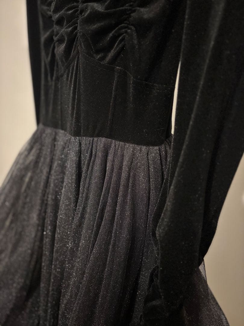 【新品タグ付き】SNIDEL Chacottベロア×チュールワンピース　ブラック