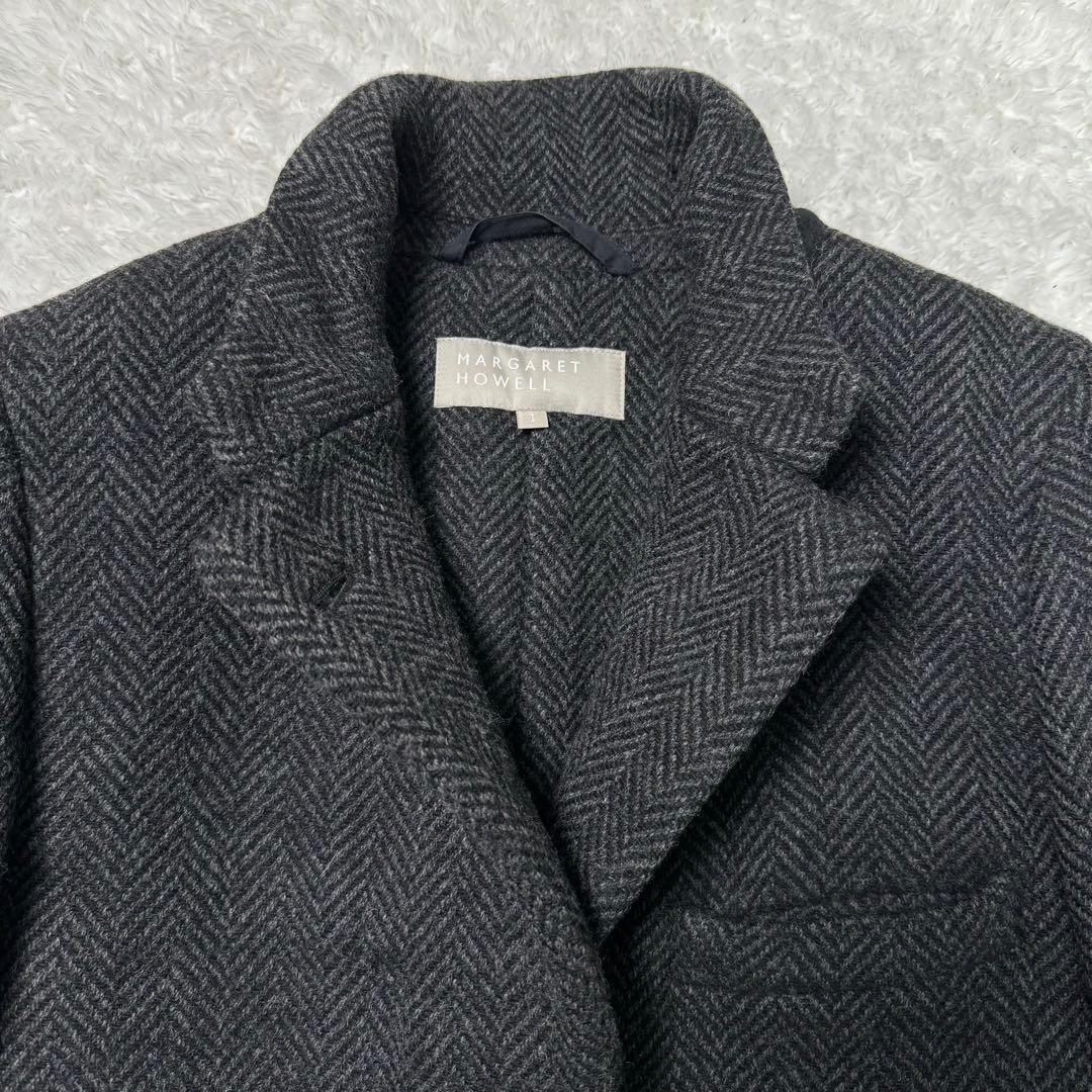 マーガレットハウエル　ヘリンボーンツイード　比翼ボタン　チェスターコート1グレー