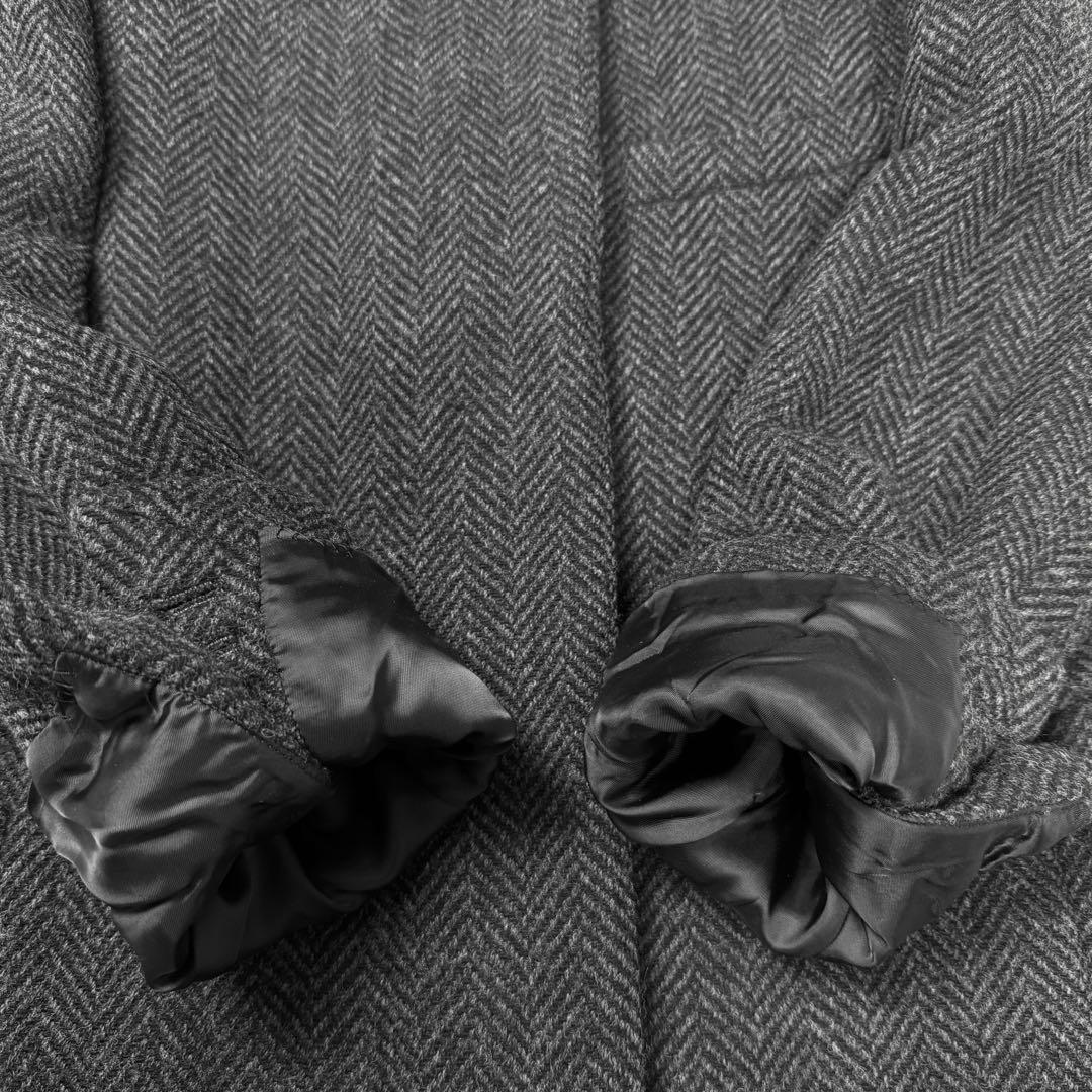 マーガレットハウエル　ヘリンボーンツイード　比翼ボタン　チェスターコート1グレー