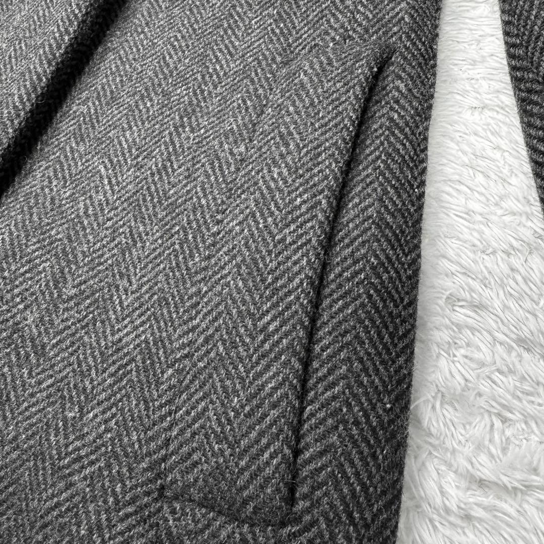 マーガレットハウエル　ヘリンボーンツイード　比翼ボタン　チェスターコート1グレー