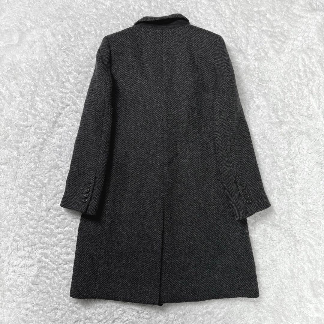 マーガレットハウエル　ヘリンボーンツイード　比翼ボタン　チェスターコート1グレー