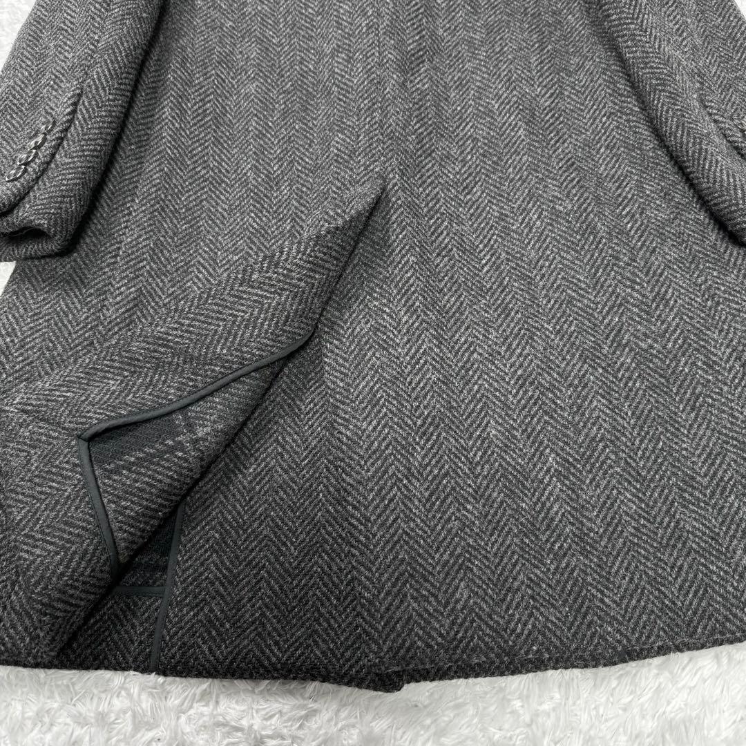 マーガレットハウエル　ヘリンボーンツイード　比翼ボタン　チェスターコート1グレー