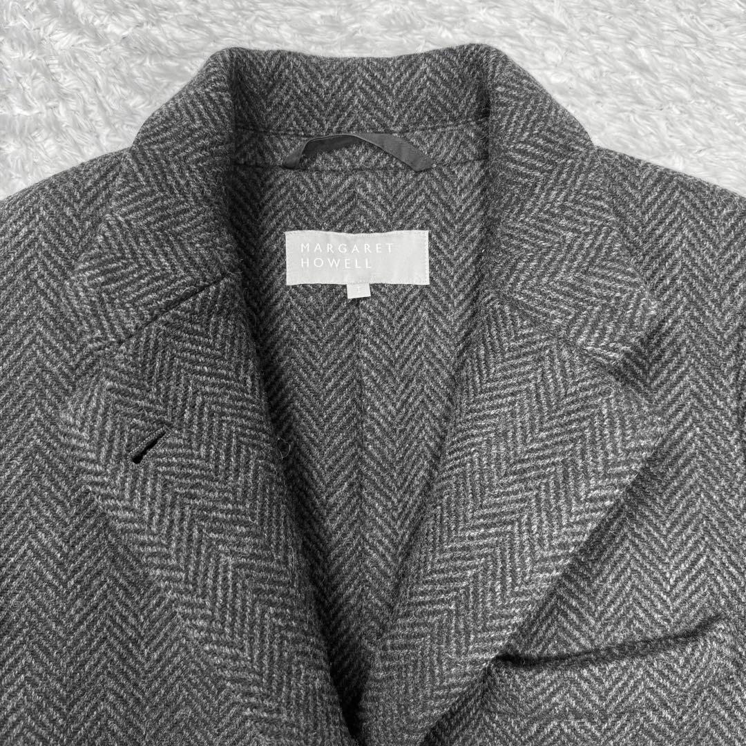 マーガレットハウエル　ヘリンボーンツイード　比翼ボタン　チェスターコート1グレー