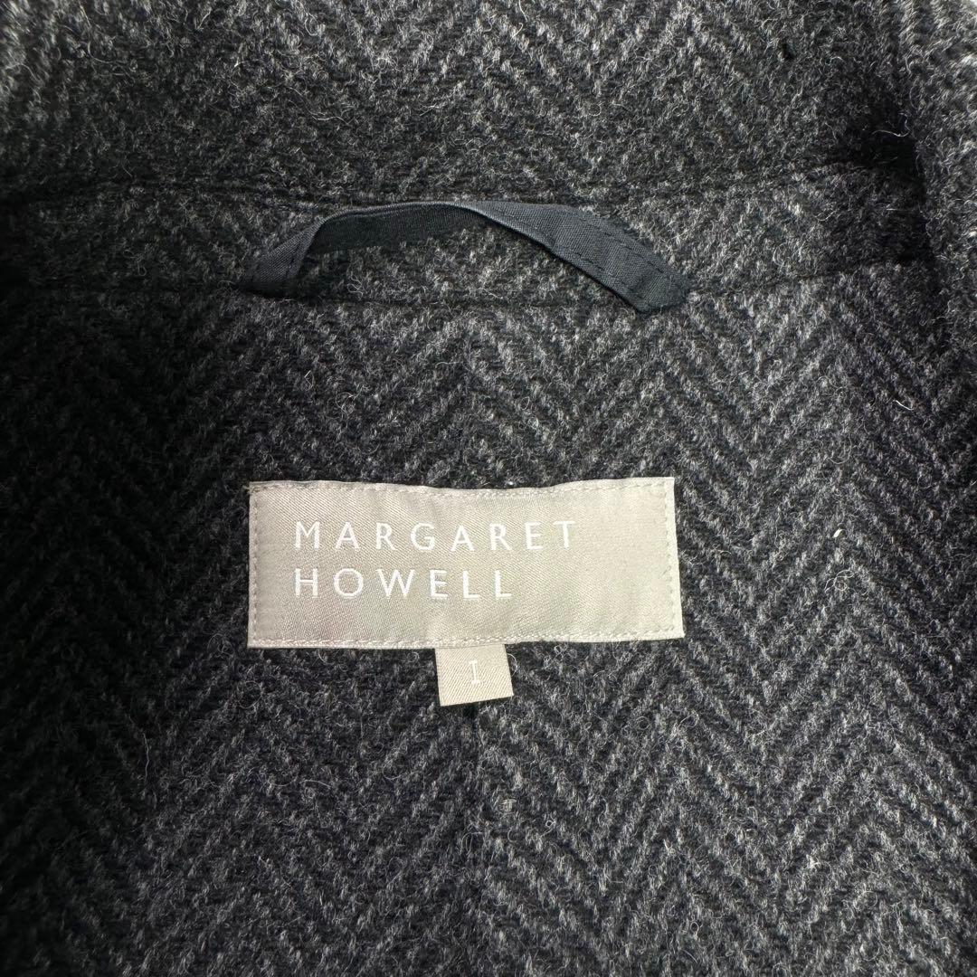 マーガレットハウエル　ヘリンボーンツイード　比翼ボタン　チェスターコート1グレー