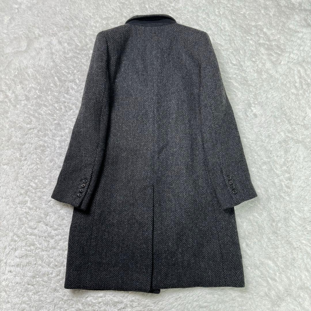 マーガレットハウエル　ヘリンボーンツイード　比翼ボタン　チェスターコート1グレー
