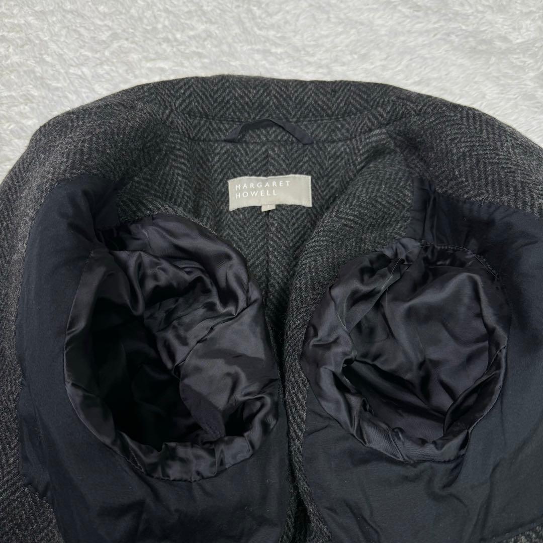 マーガレットハウエル　ヘリンボーンツイード　比翼ボタン　チェスターコート1グレー