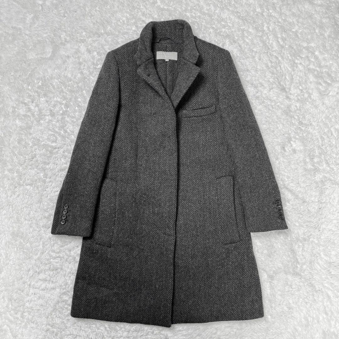 マーガレットハウエル　ヘリンボーンツイード　比翼ボタン　チェスターコート1グレー