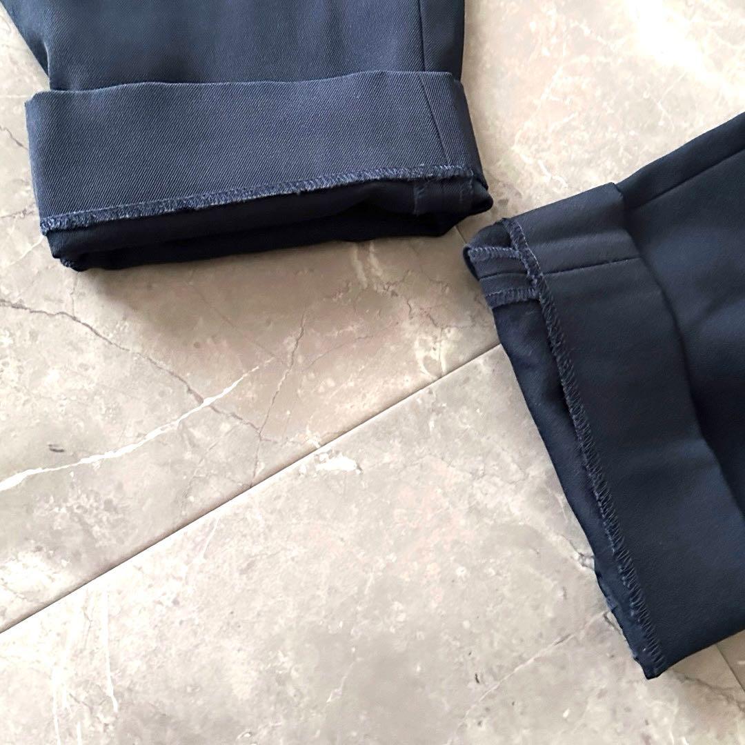 ATON バックサテン スタンダードパンツ スラックス ネイビー サイズL XL