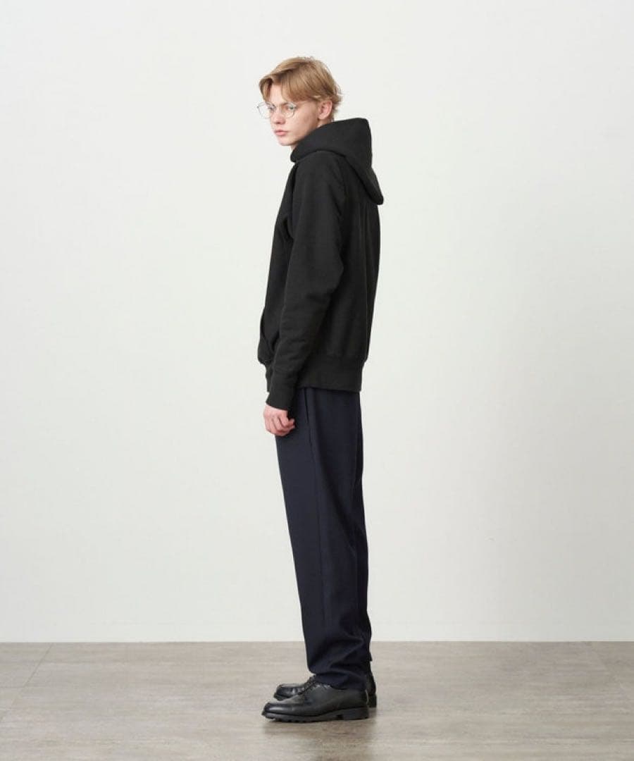 ATON バックサテン スタンダードパンツ スラックス ネイビー サイズL XL