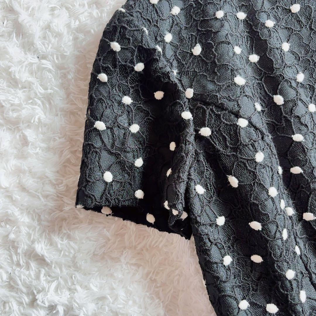 美品✨ダイアグラム ドット 花柄 刺繍 ワンピース　ブラック 36