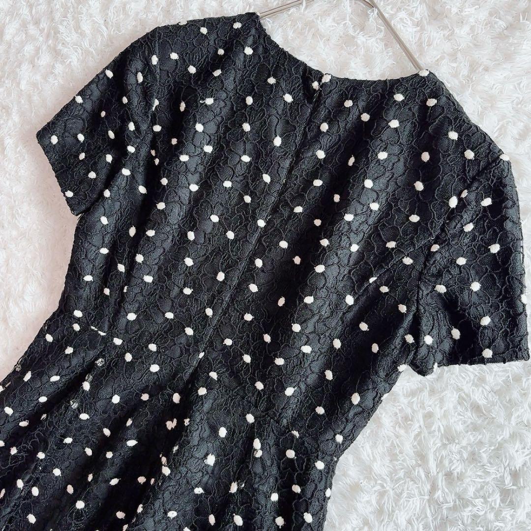 美品✨ダイアグラム ドット 花柄 刺繍 ワンピース　ブラック 36