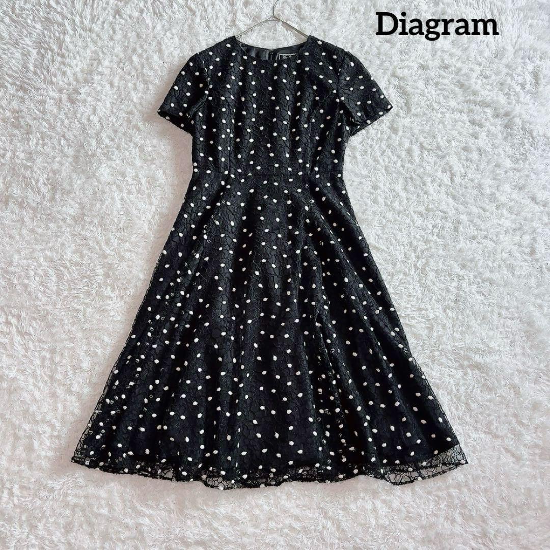 美品✨ダイアグラム ドット 花柄 刺繍 ワンピース　ブラック 36