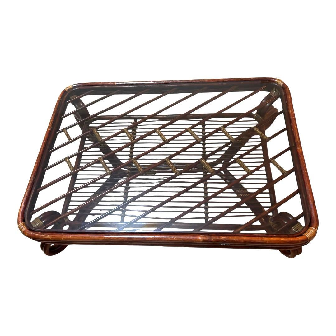 ラタン ヴィンテージ ラタンテーブル ガラスローテーブル