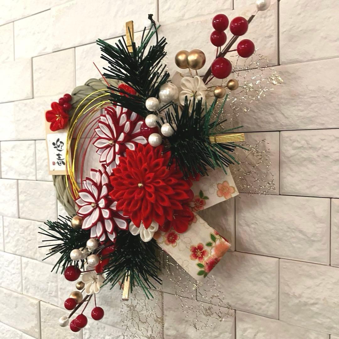 しめ縄リース　お正月飾り　2セット　つまみ細工　水引松　和風しめ飾り