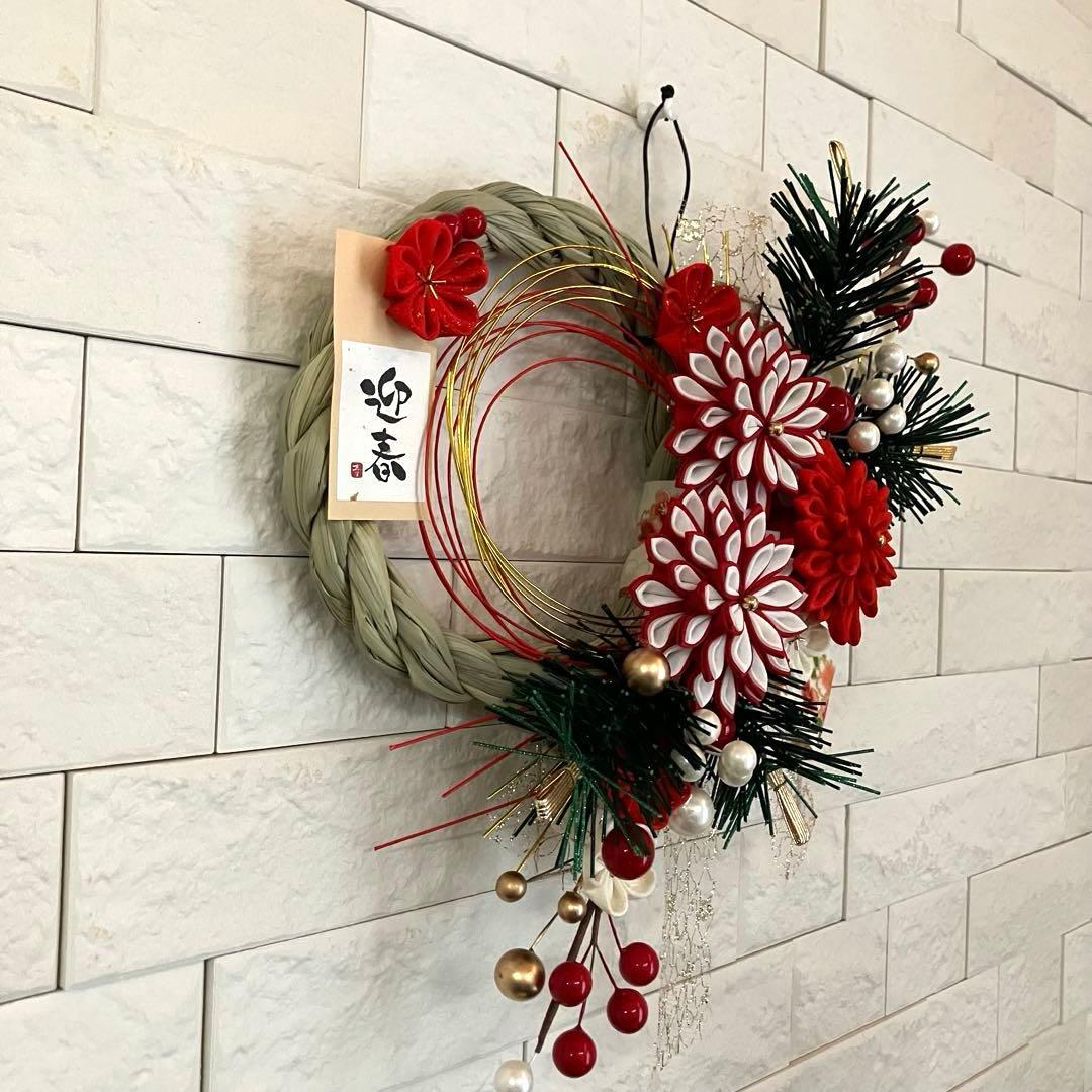 しめ縄リース　お正月飾り　2セット　つまみ細工　水引松　和風しめ飾り