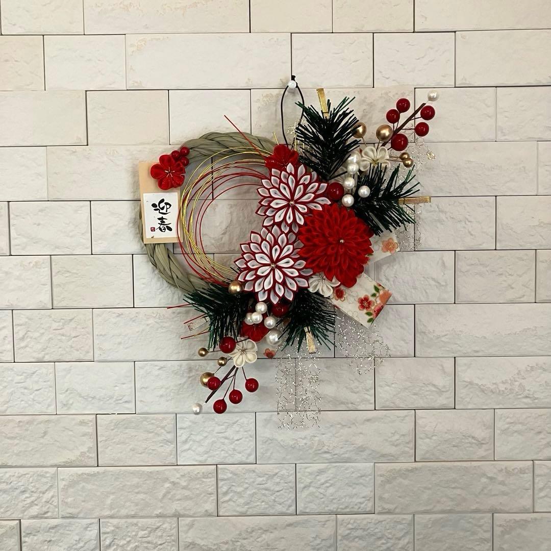 しめ縄リース　お正月飾り　2セット　つまみ細工　水引松　和風しめ飾り