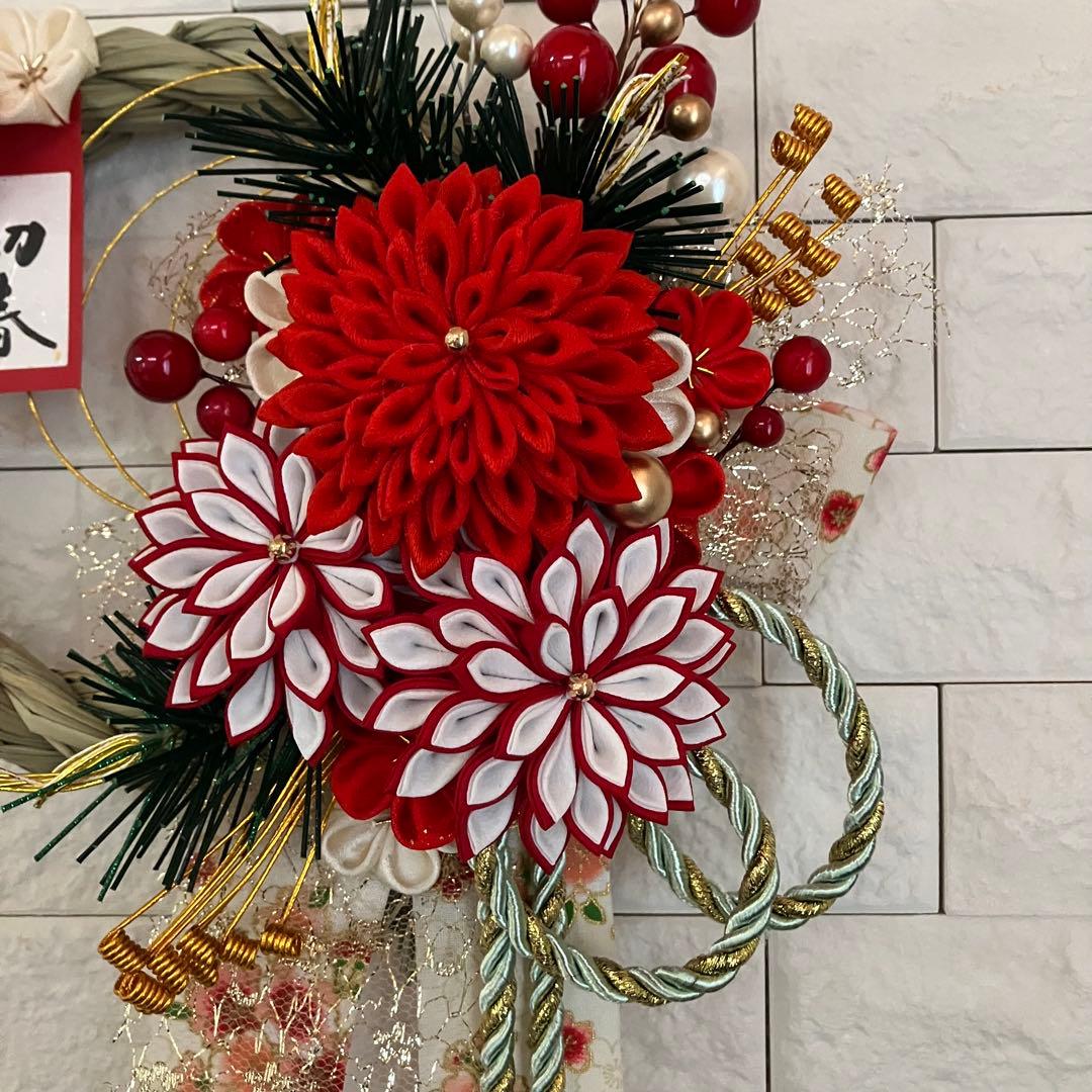 しめ縄リース　お正月飾り　2セット　つまみ細工　水引松　和風しめ飾り