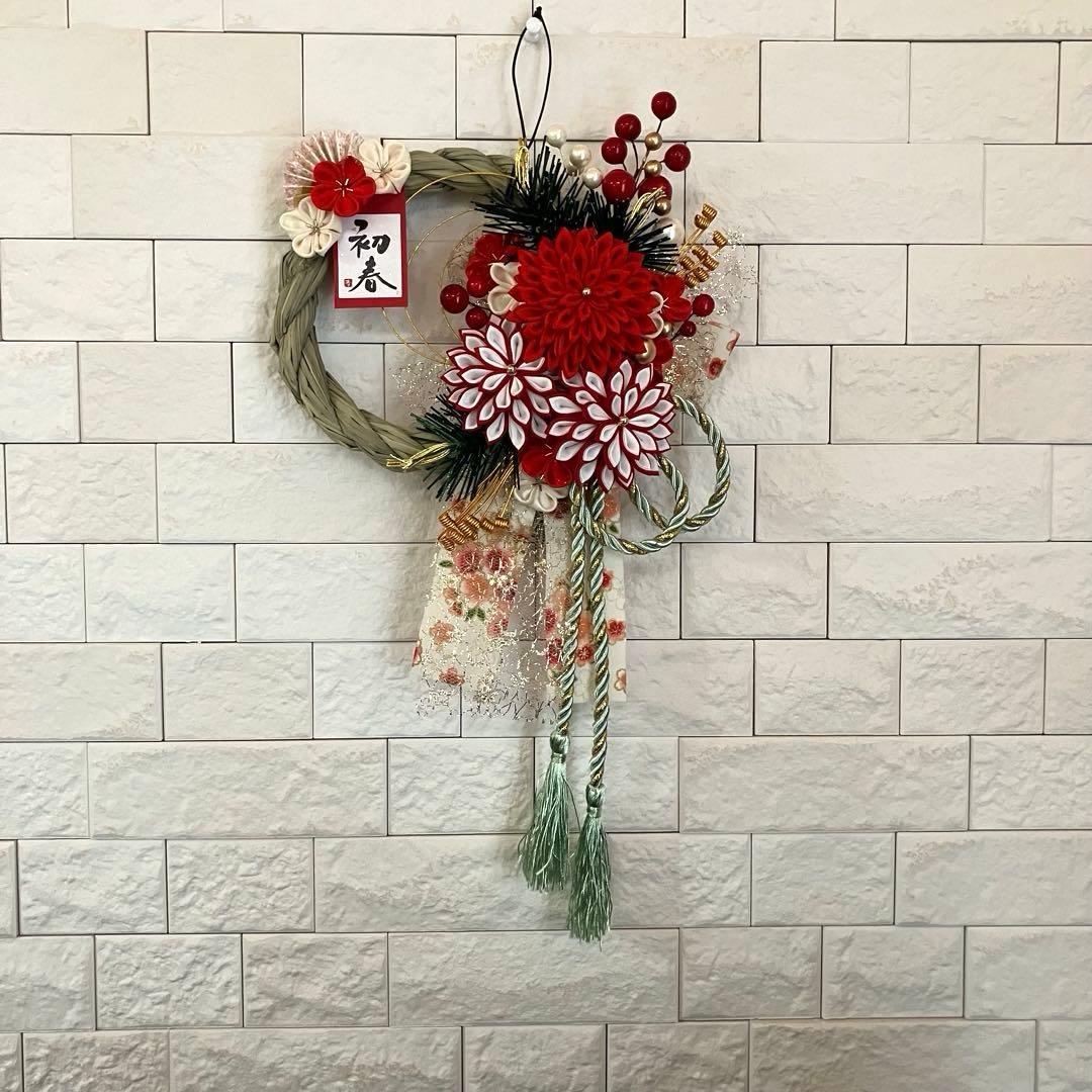 しめ縄リース　お正月飾り　2セット　つまみ細工　水引松　和風しめ飾り