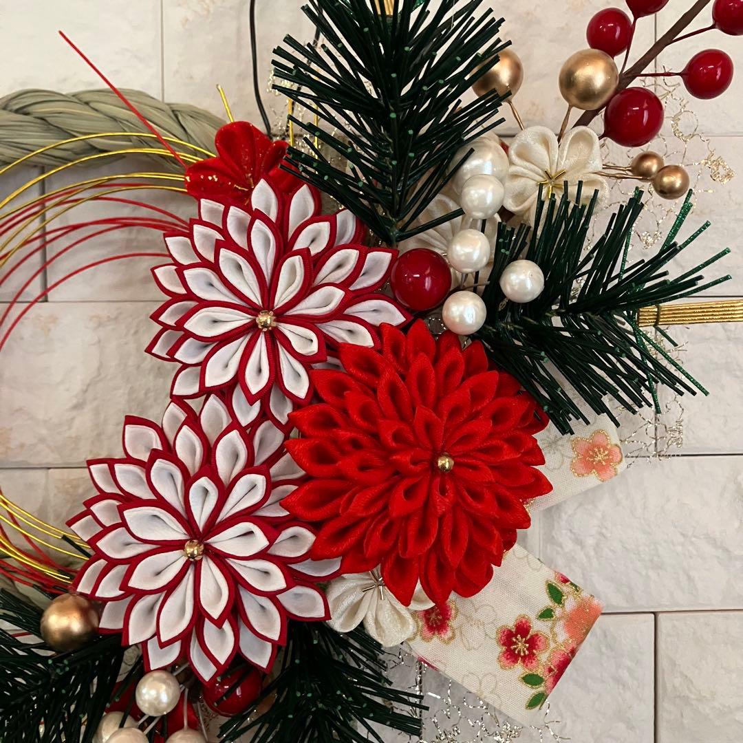 しめ縄リース　お正月飾り　2セット　つまみ細工　水引松　和風しめ飾り