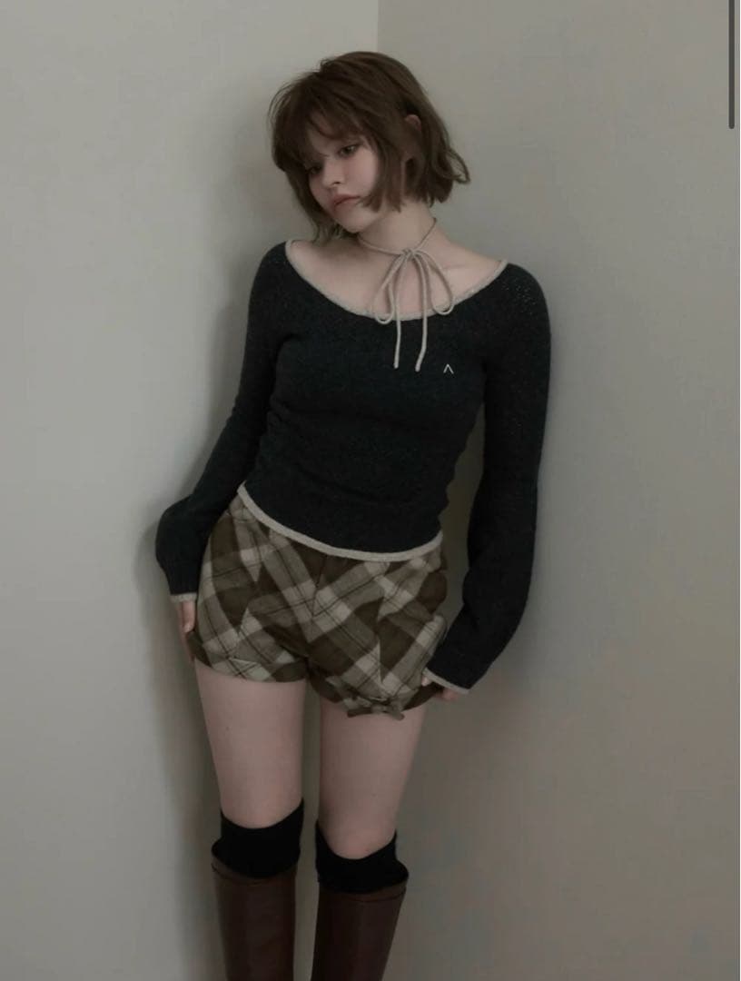 パンツ andmary Ribbon check mini pants