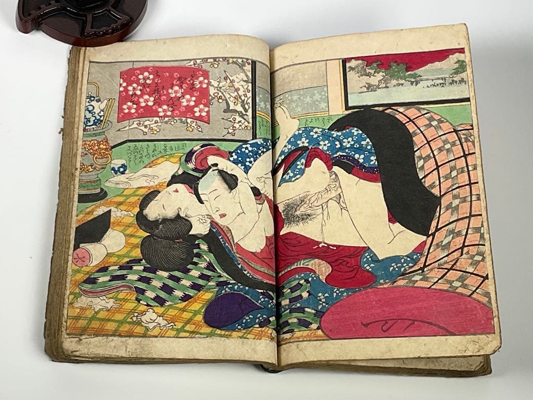 春画本　「霞の引初」　浮世絵　木版画　春画　艶本　カラー25頁　全50頁