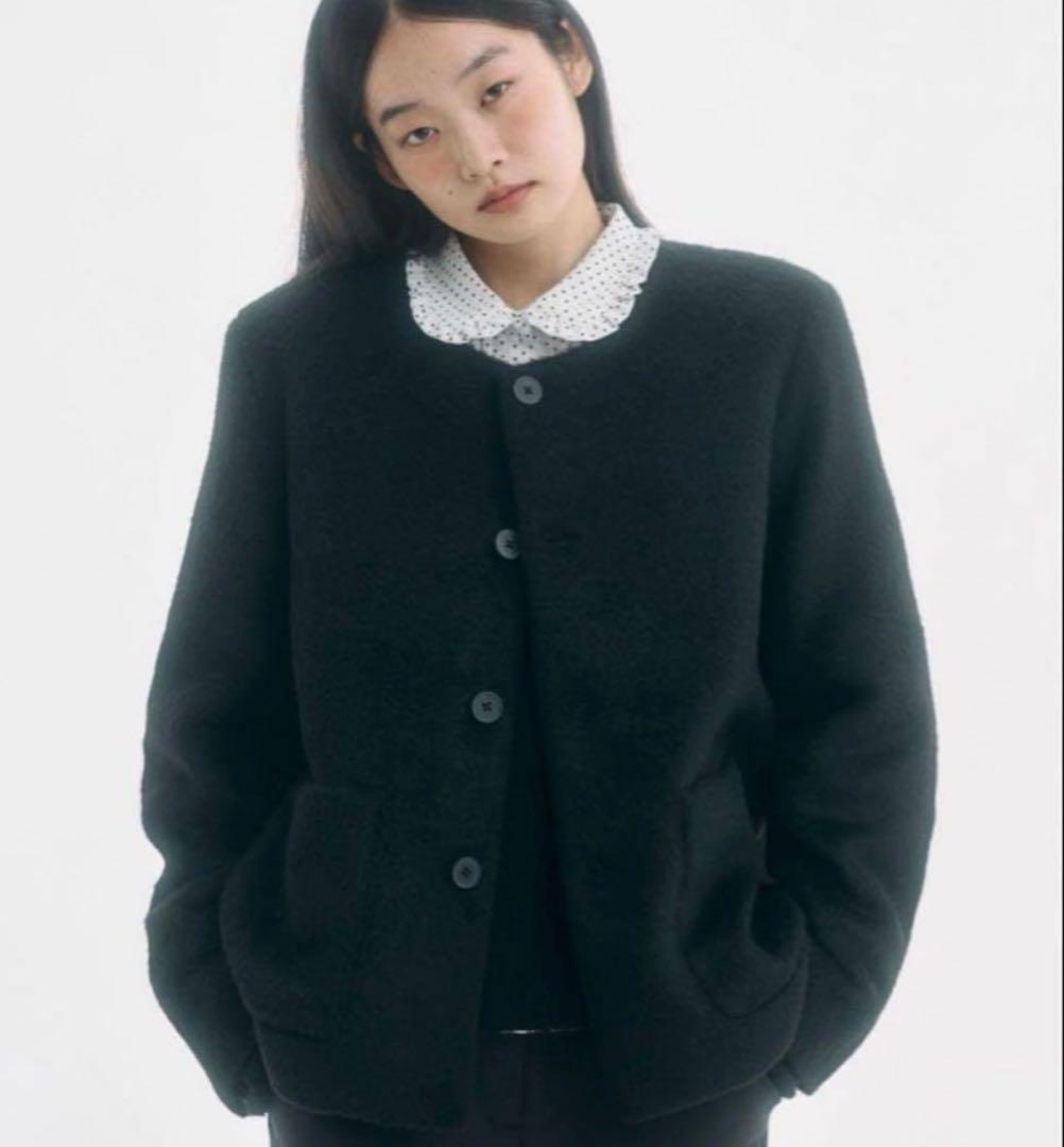 FEKETE ノーカラーウールシャギージャケット ブラック　2025