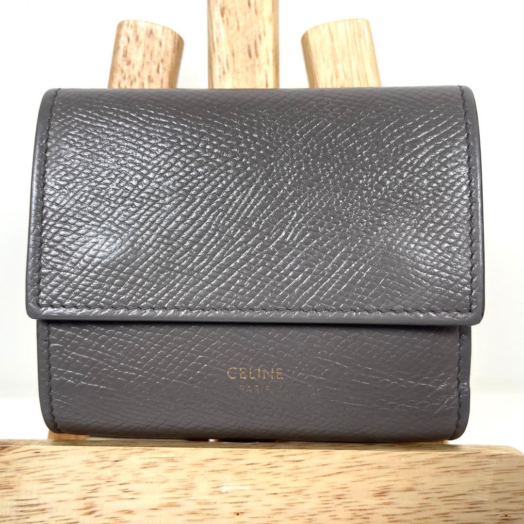 セリーヌ　三つ折り財布　ロゴプリント　コンパクト　レザー　ミニ財布　美品
