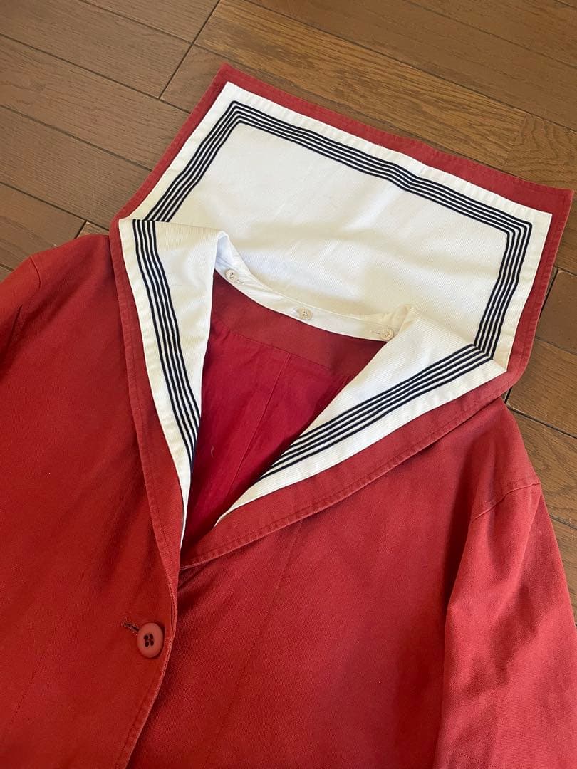 ワンダフルワールド　ギンガムうさぎ　セーラー衿　ゼッケン付きコート　アカ