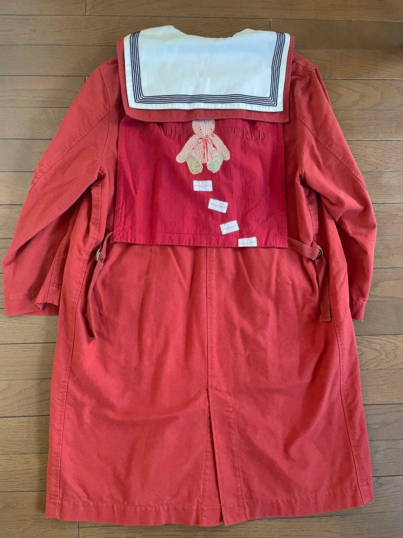 ワンダフルワールド　ギンガムうさぎ　セーラー衿　ゼッケン付きコート　アカ