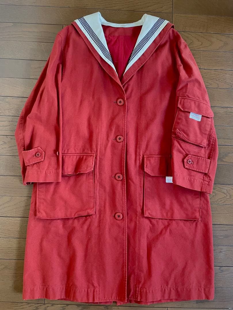 ワンダフルワールド　ギンガムうさぎ　セーラー衿　ゼッケン付きコート　アカ