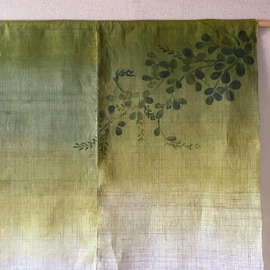 手描き麻暖簾【秋知草】手染め　麻のれん　巾82×178cm　一点物　アンティーク