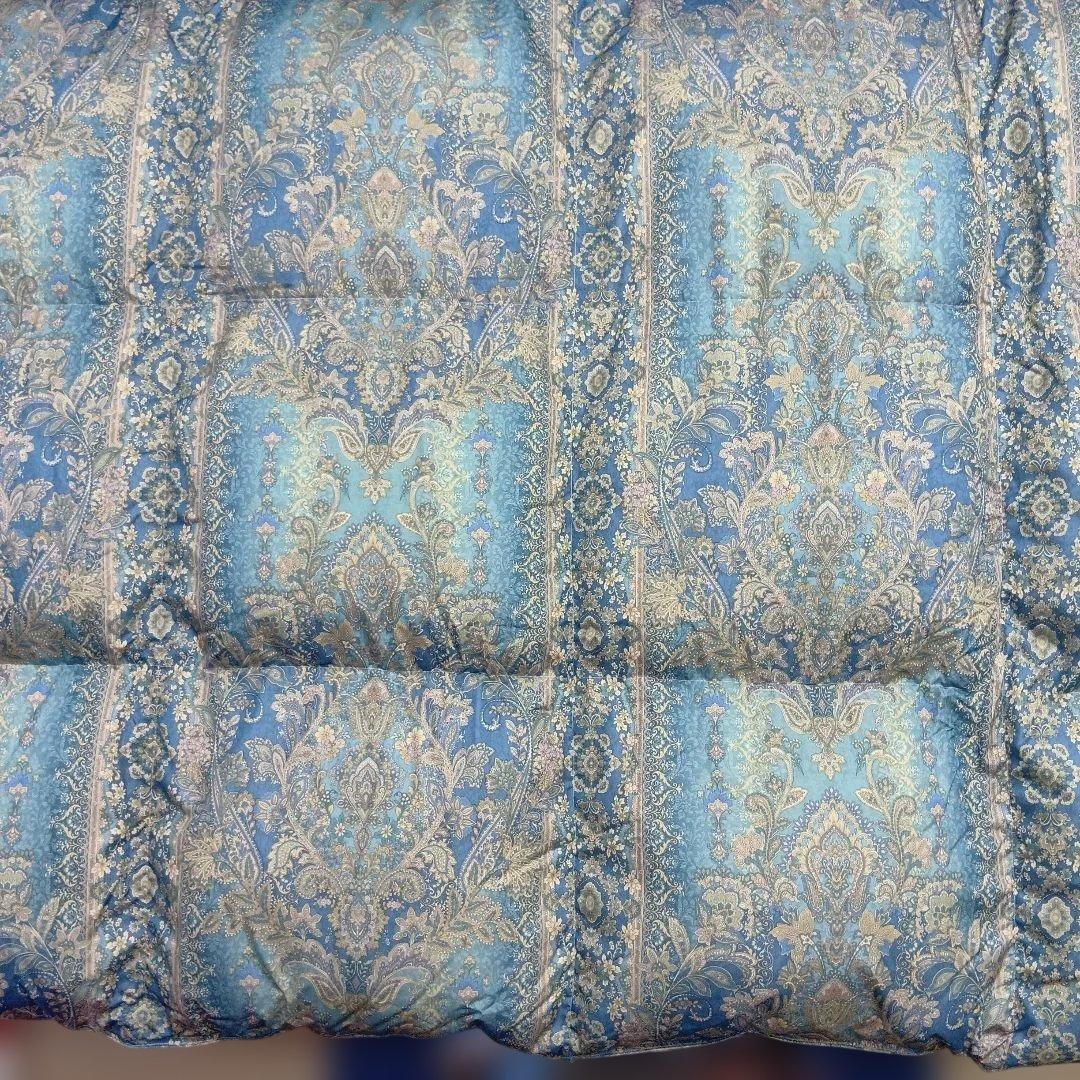 ペイズリー柄 羽毛掛布団 青系　ダブルサイズ　エクセルゴールド