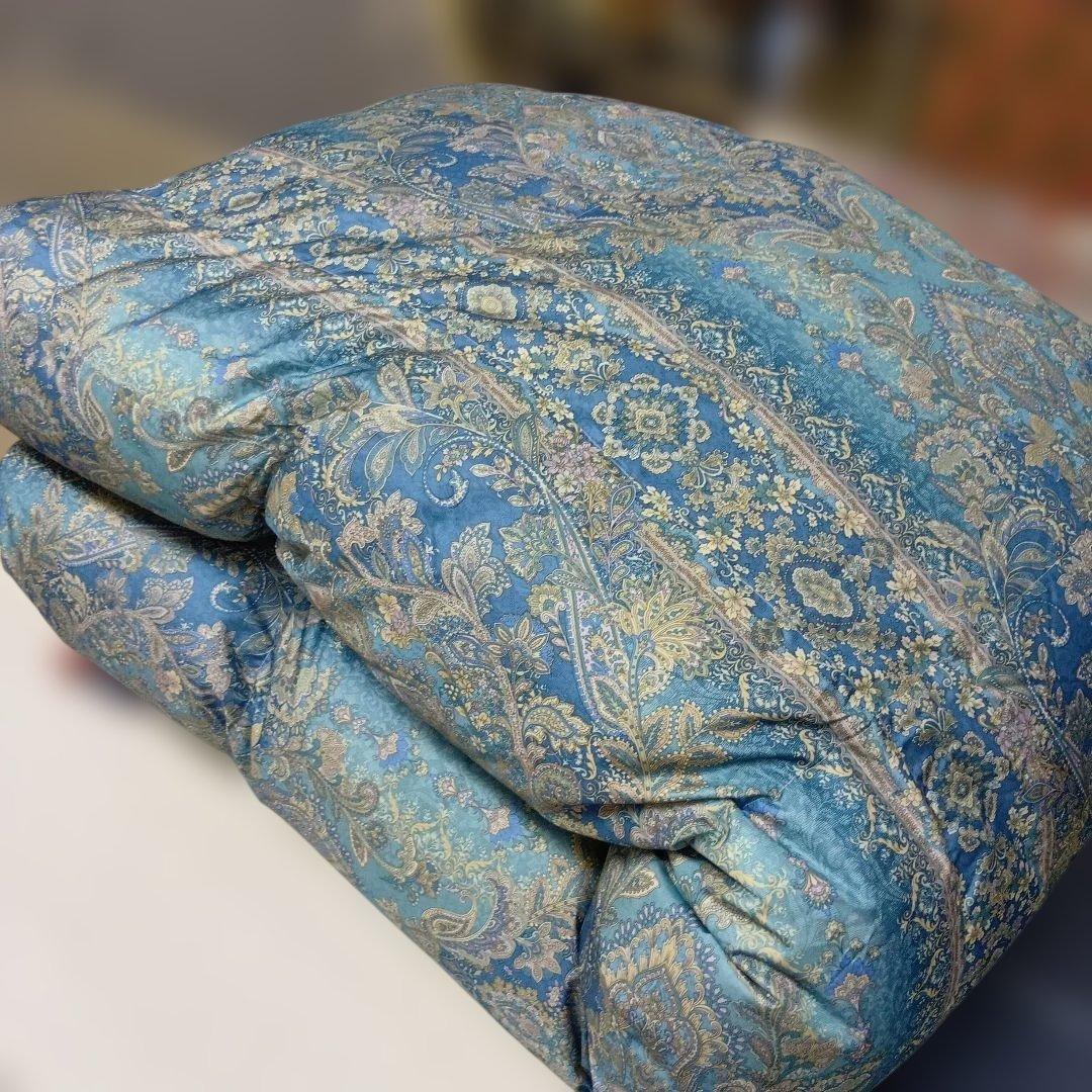 ペイズリー柄 羽毛掛布団 青系　ダブルサイズ　エクセルゴールド