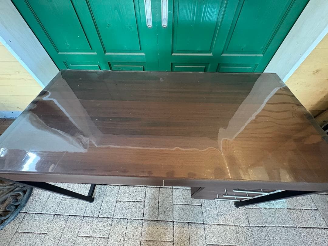 ★美品★ダークブラウン木製デスク 2引き出し 3段キャビネット 佐賀発