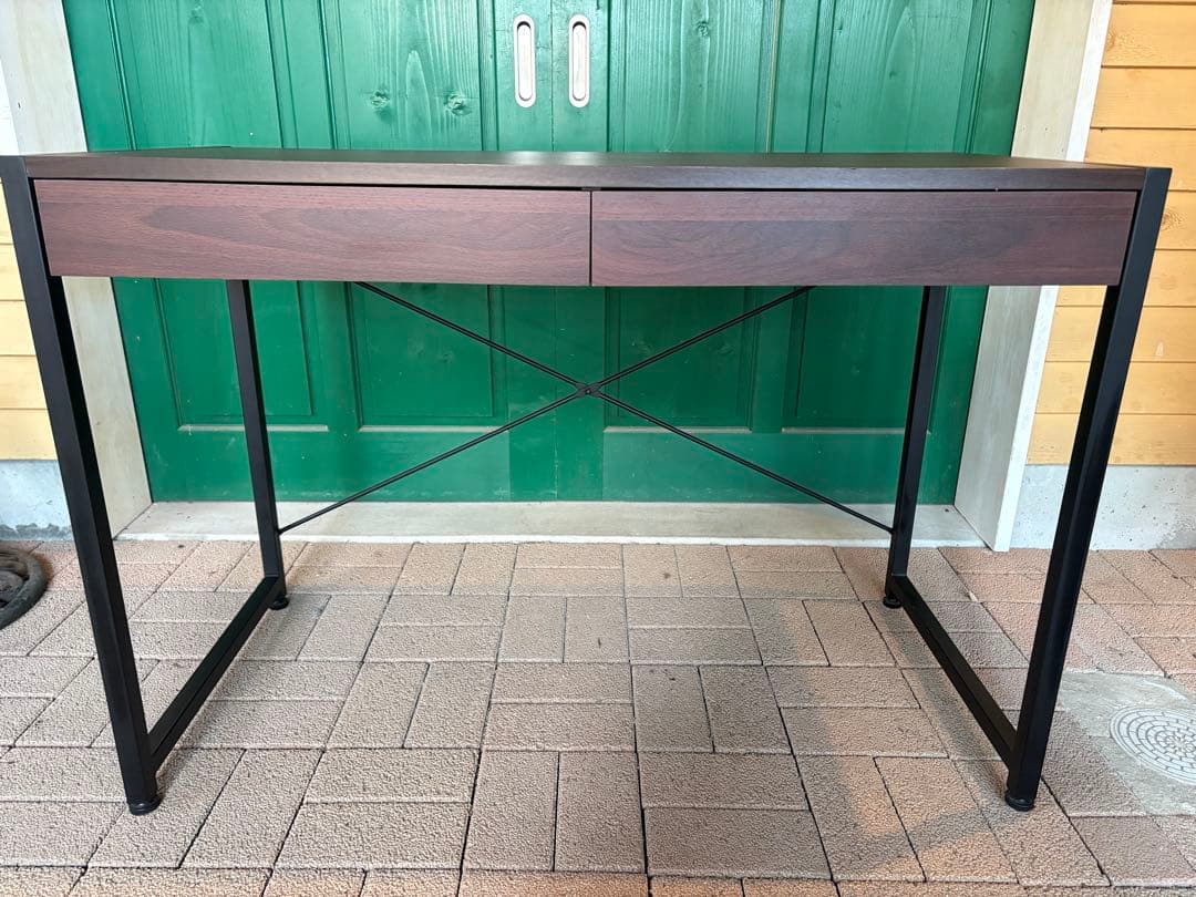 ★美品★ダークブラウン木製デスク 2引き出し 3段キャビネット 佐賀発