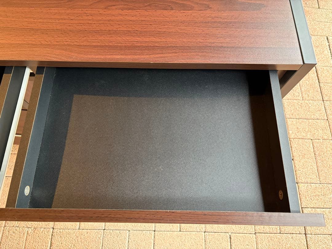 ★美品★ダークブラウン木製デスク 2引き出し 3段キャビネット 佐賀発